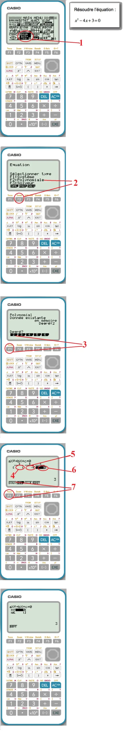 Résoudre équation second degré calculatrice Casio GRAPH 35+E2