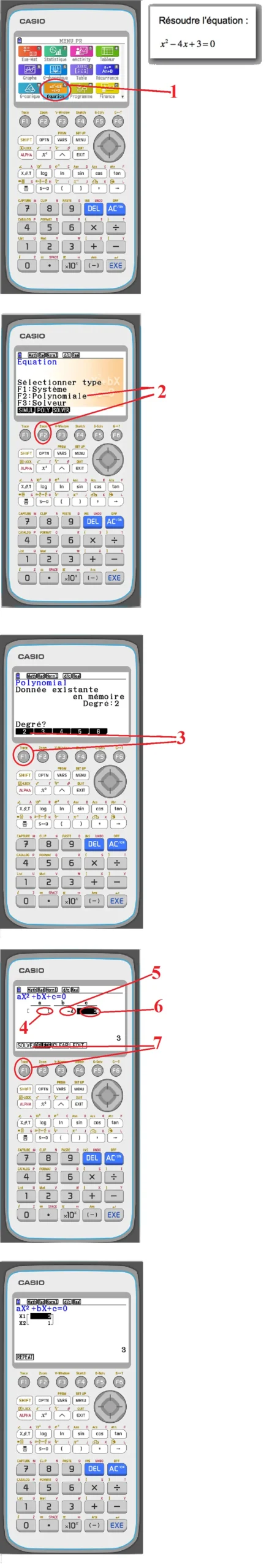Résoudre équation second degré calculatrice Casio GRAPH 90+E