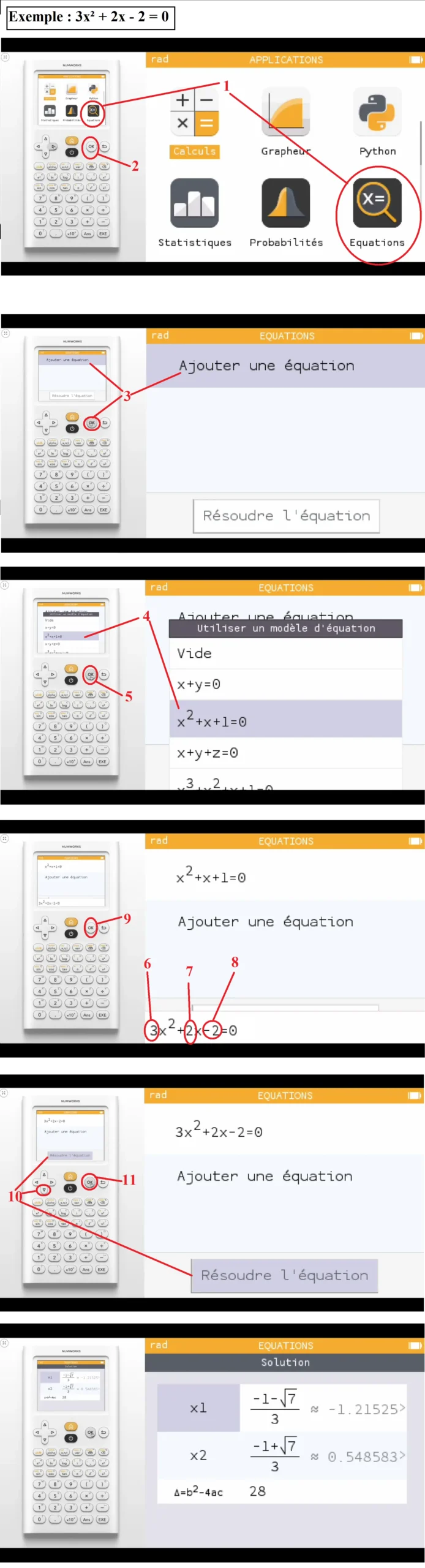 Résoudre équation second degré calculatrice Numworks