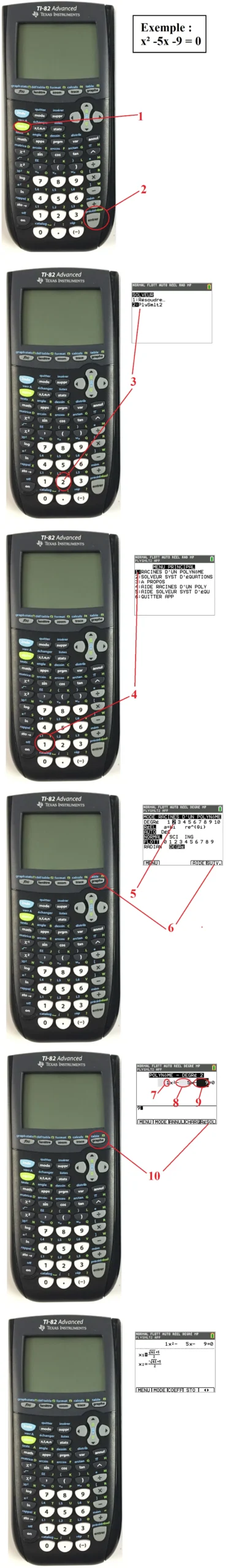 Résoudre équation second degré calculatrice TI 82-Advanced