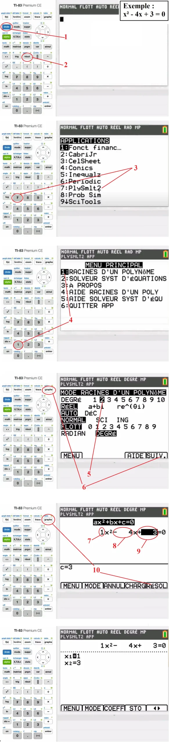 Résoudre équation second degré calculatrice TI 83 Premium CE